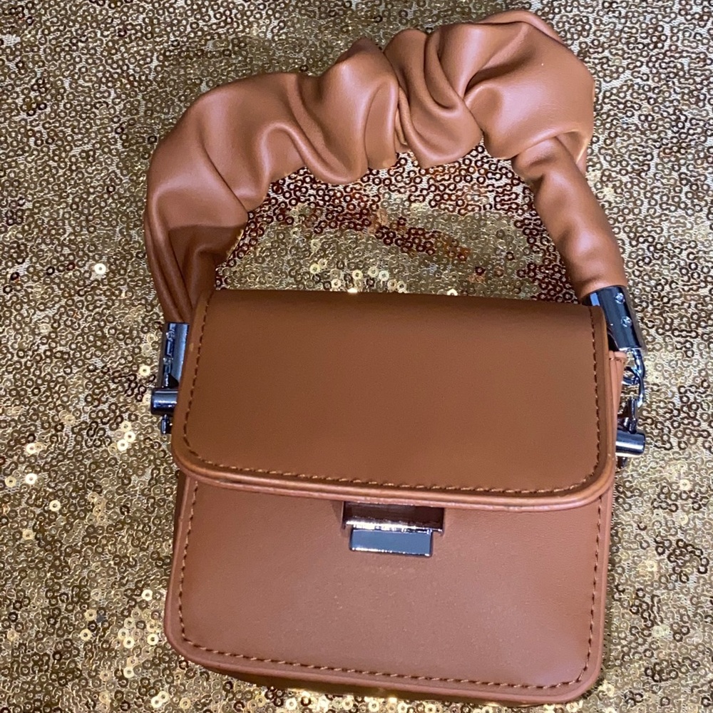 Tan Draped Handle Mini Crossover Bag